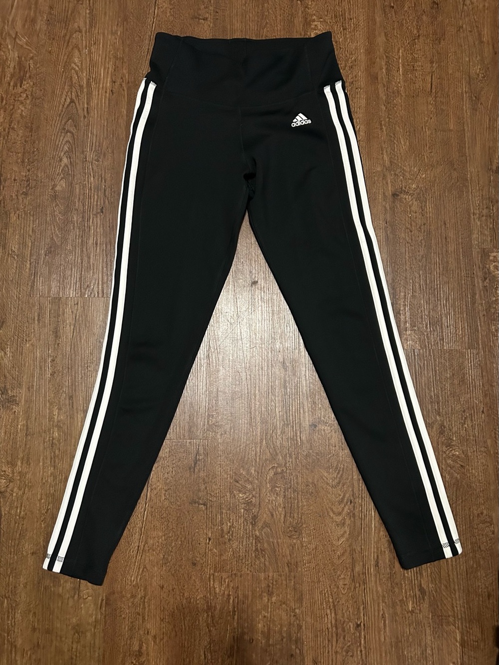 Adidas Black 3-Stripe Athletic Leggings (inseam 27”)